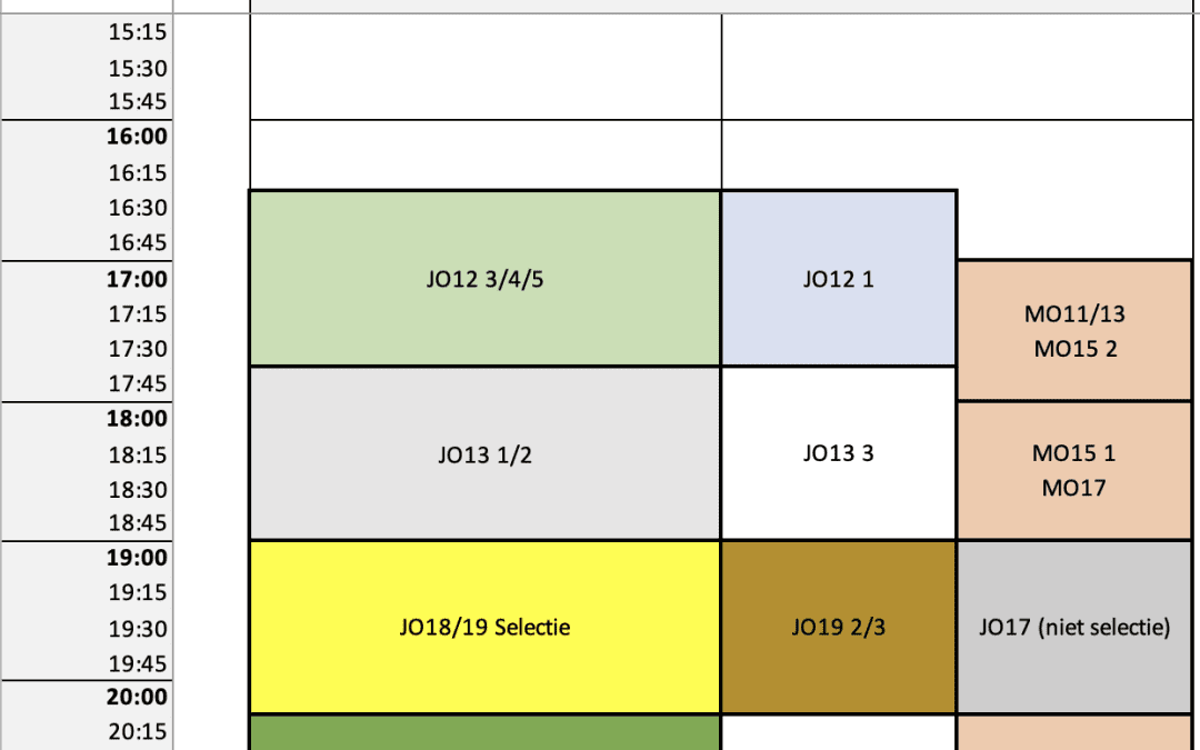 Trainingstijden 2022-2023