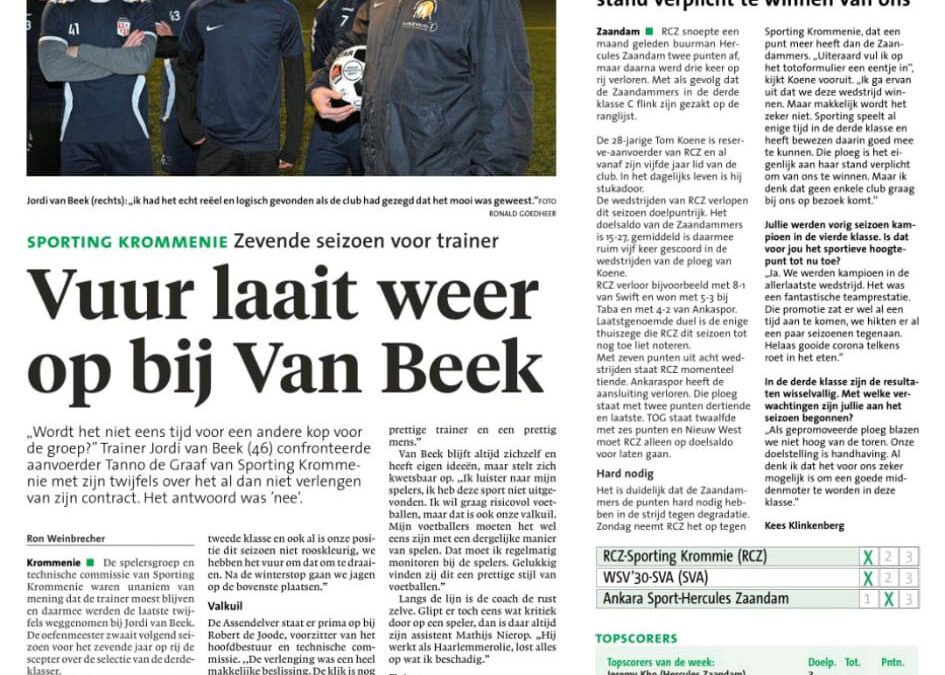 Jordi van Beek verlengt zijn contract volgend seizoen