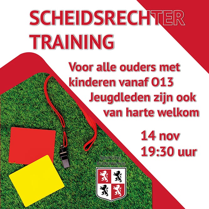 14 november scheidrechterstraining voor ouders vanaf O13 en jeugdleden