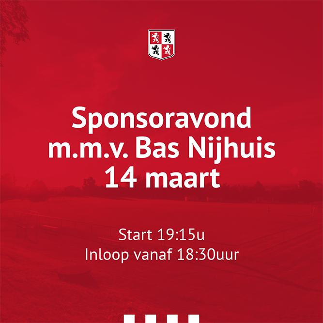 14 maart Sponsoravond met Bas Nijhuis